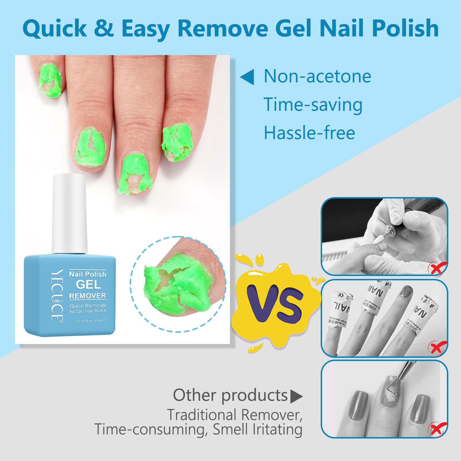 Dissolvant Gel pour Ongles, montre l’effet crack du gel lors du retrait.