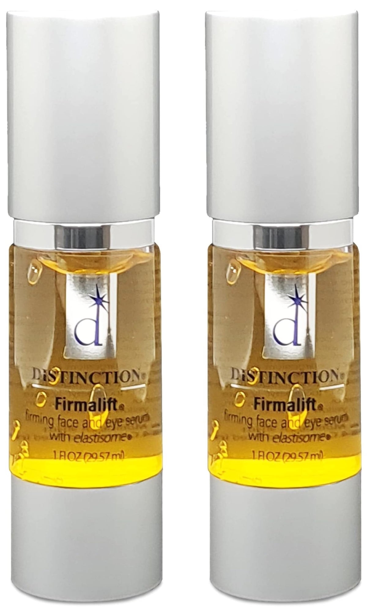 Sérum Distinction Firmalift dans sa bouteille montrant la texture légère pour le visage.
