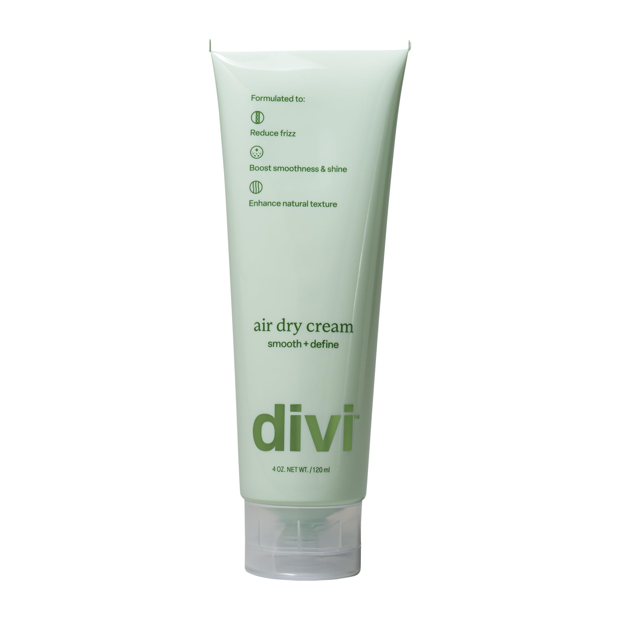 Divi Air Dry Crème coiffante: bouteille et texture prête pour un look défini.