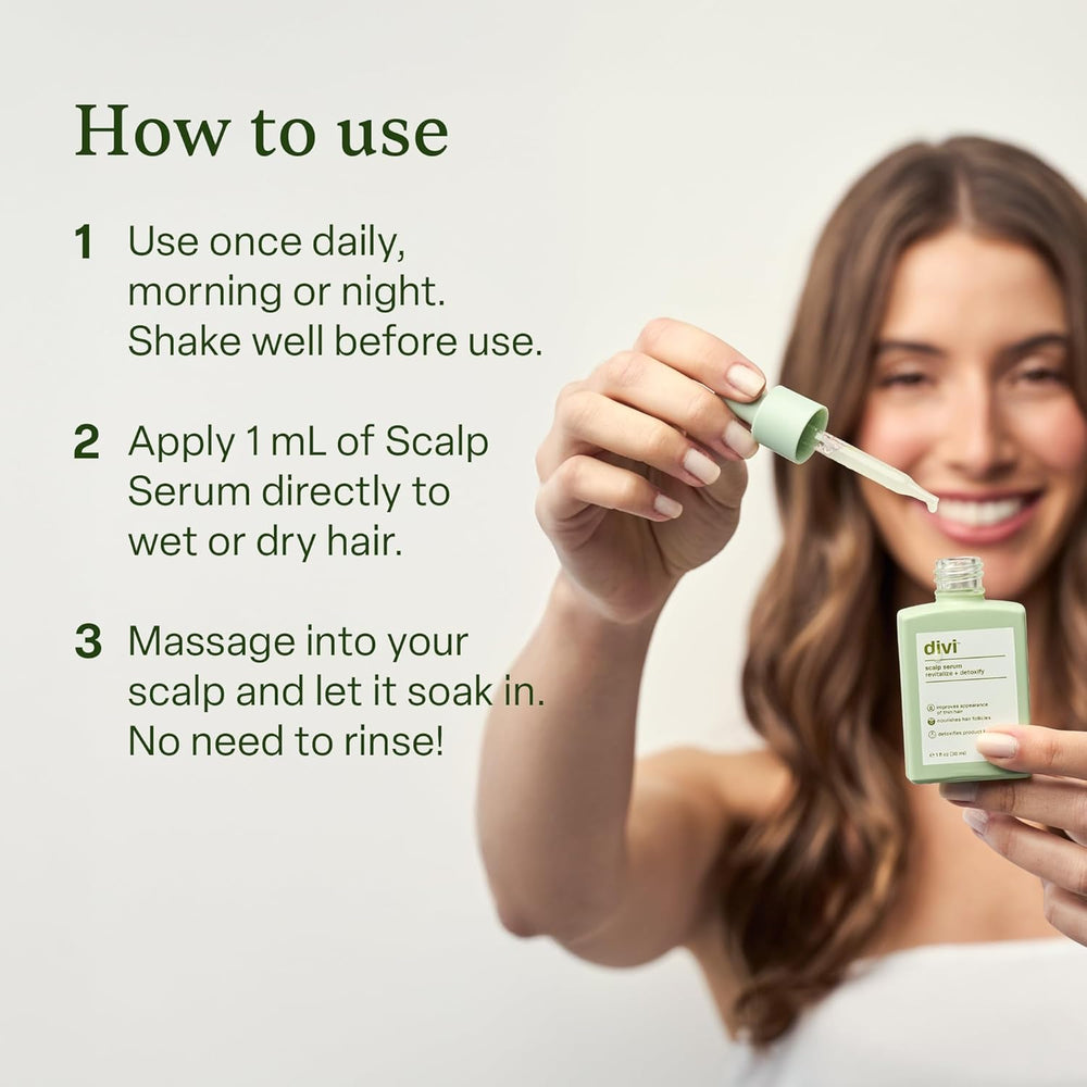 Divi Sérum Cuir Chevelu: emballage clair et etiquettes informatives.