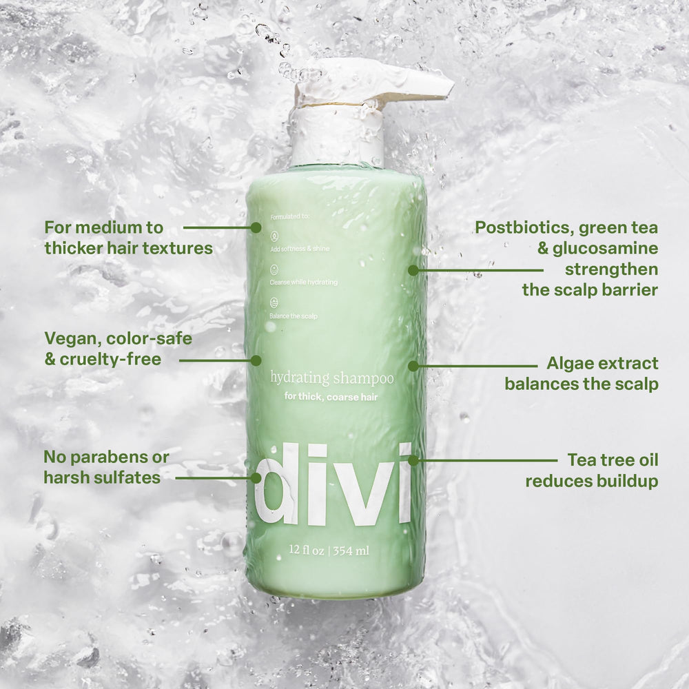 Divi shampooing hydratant, infusion de jojoba pour nourrir le cuir chevelu.