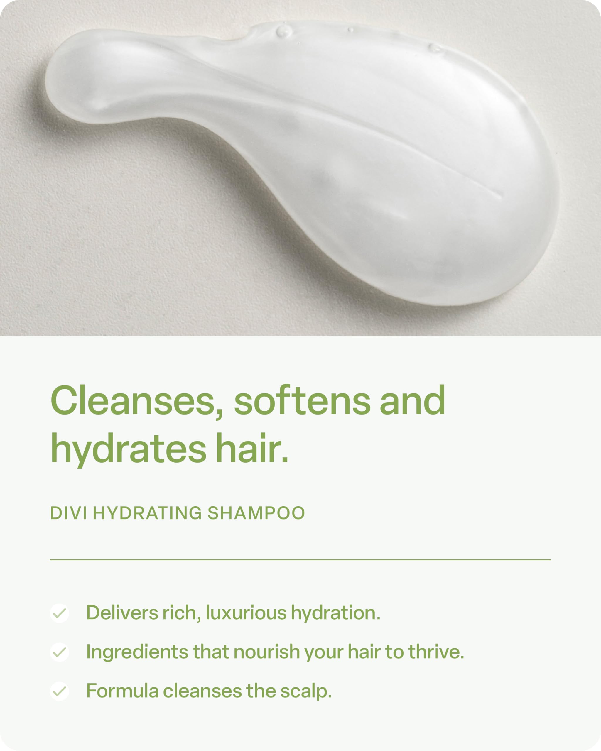 Divi shampooing hydratant, mousse légère sur cheveux lisses.