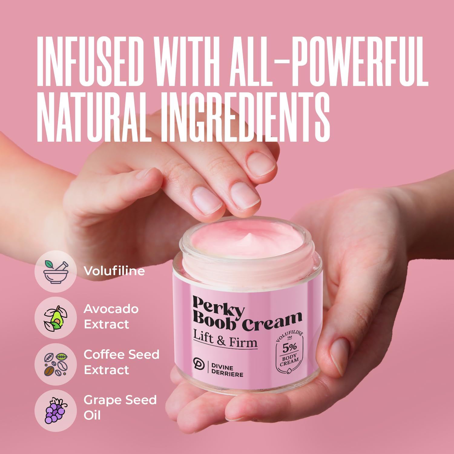 Décolleté tonifié et peau lisse grâce à Divine Derriere Perky Crème.