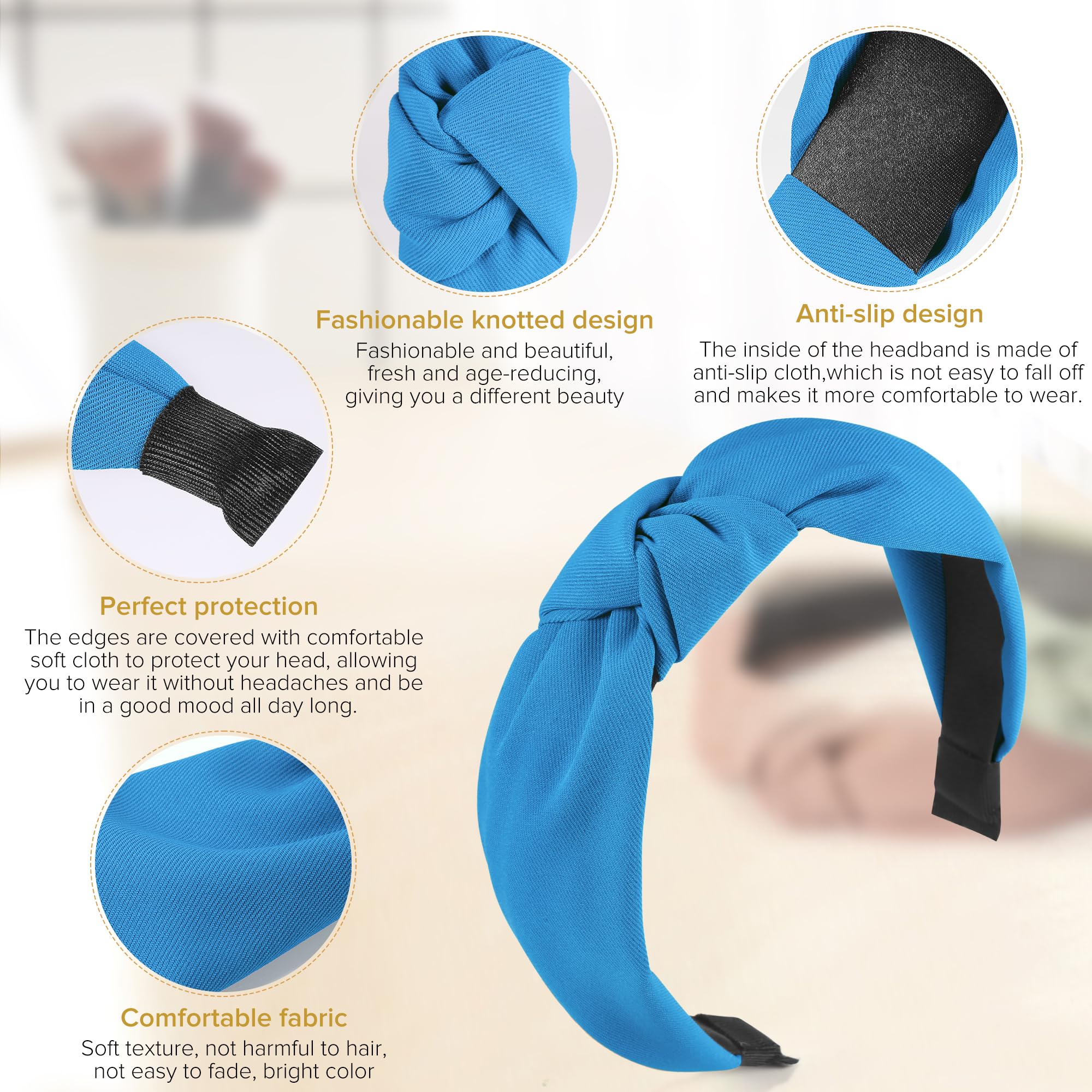 Bandeau DiyJibb bleu avec noeud, parfait pour les looks décontractés.