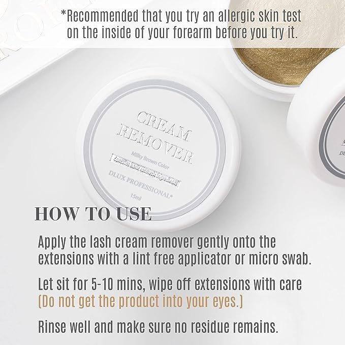 DLUX PROFESSIONAL crème de dissolution rapide pour enlever l’adhésif des extensions cils.