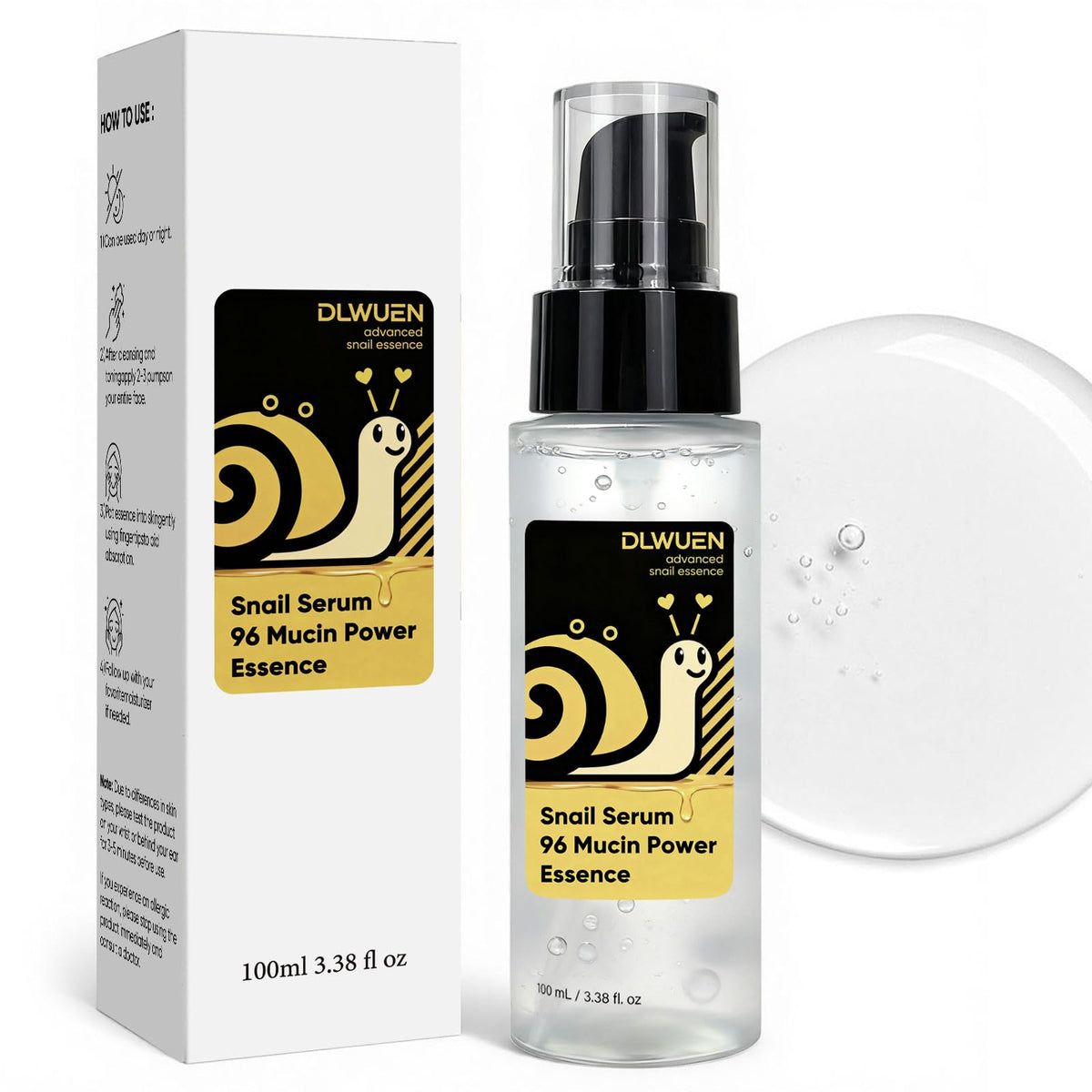 DLWUEN Sérum mucin escargot — bouteille de 100 ml pour hydrater en profondeur.