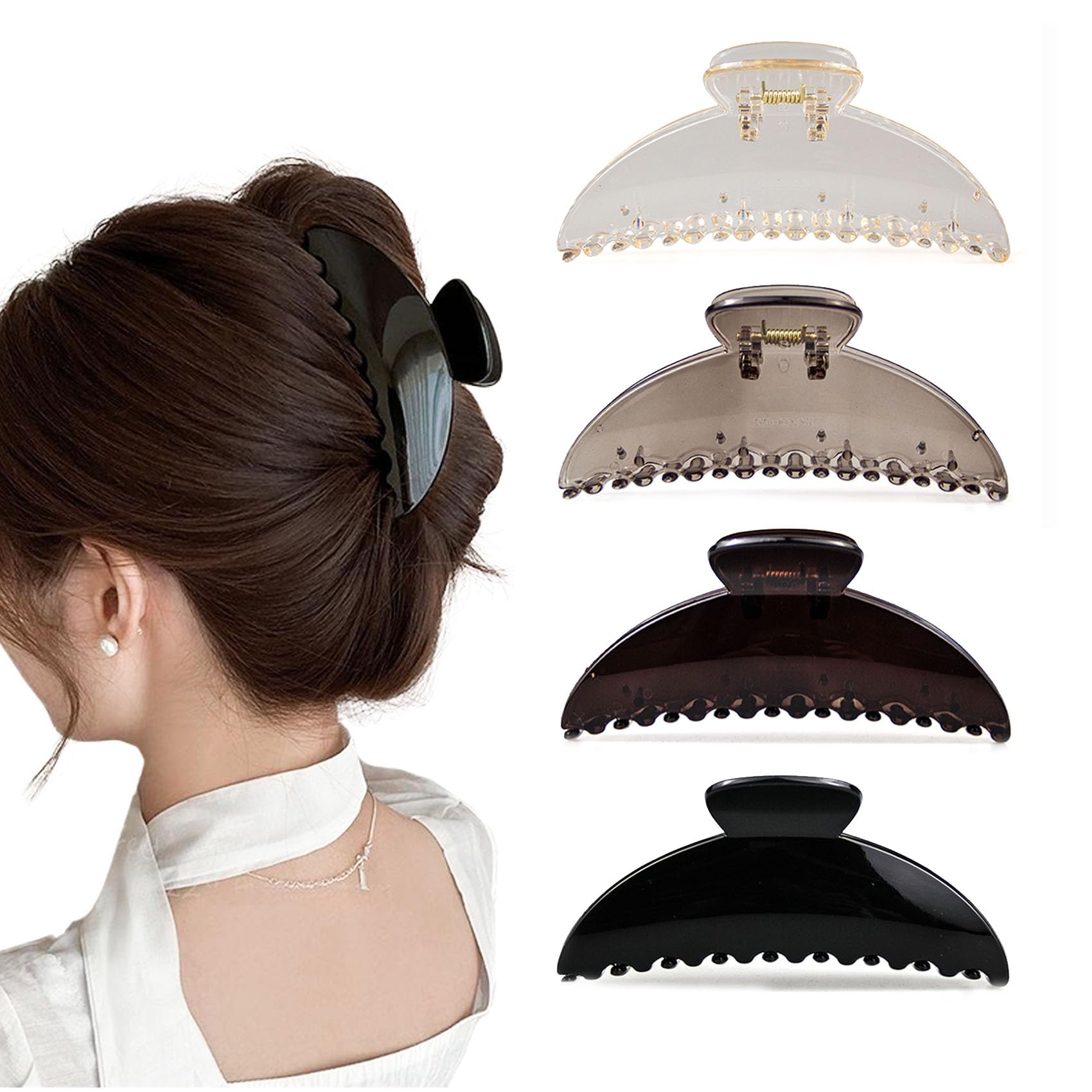 DMJHJY pinces-cheveux acryliques transparentes grandes 5 pouces pour tenue ferme des cheveux épais