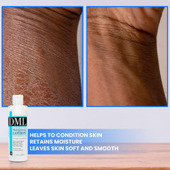 Absorption rapide de la lotion DML sans parfum laissant la peau légère.