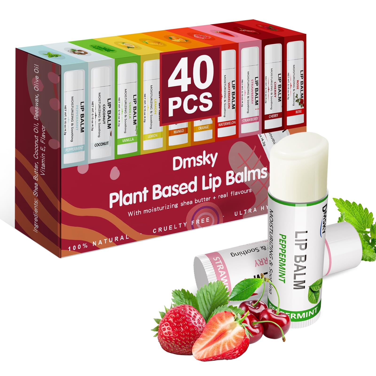Dmsky baume-levres pack-fruits saveur cerise, hydratation durable pour levres seches.
