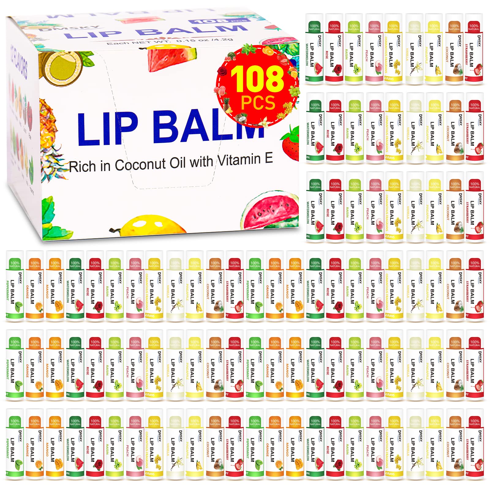 Baume à lèvres DMSKY 108-pack avec 12 saveurs, hydratation douce