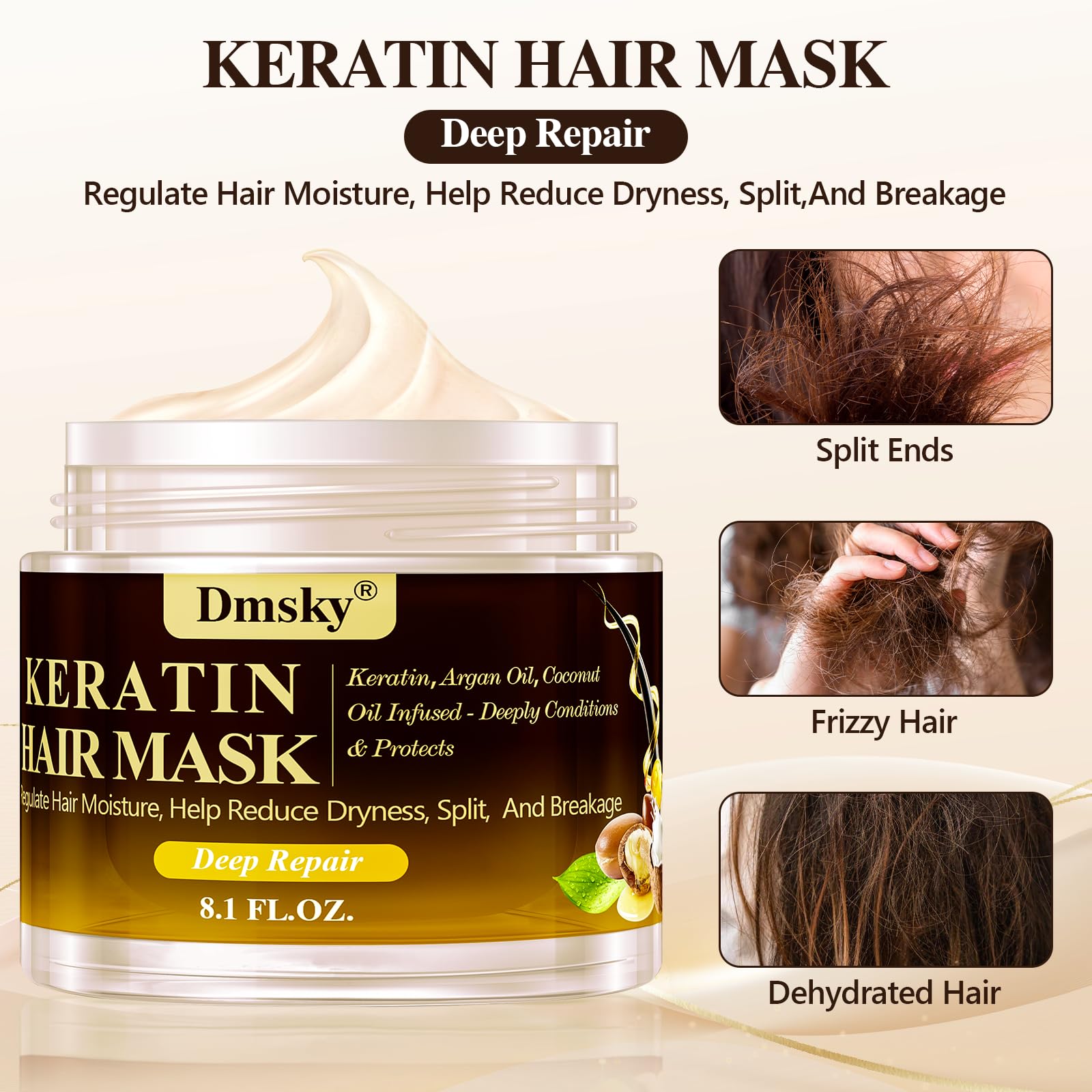 Formule enrichie en collagène et kératine pour la douceur des cheveux.