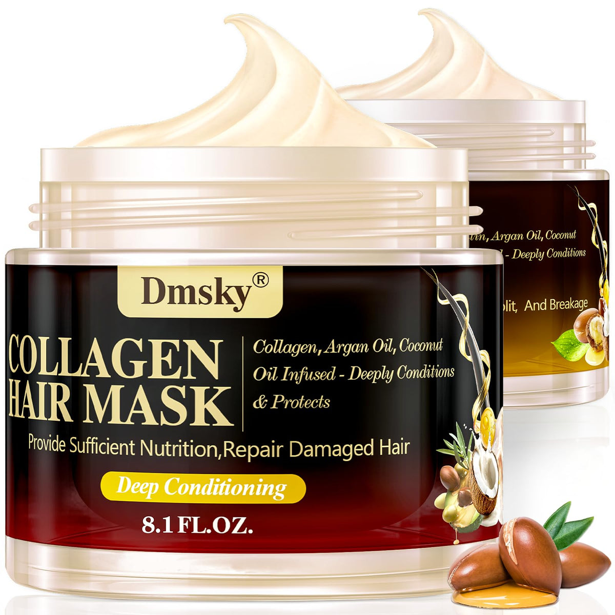 Masque Dmsky Keratine-Collagene, pack deux bouteilles, pour réparer et hydrater les cheveux.