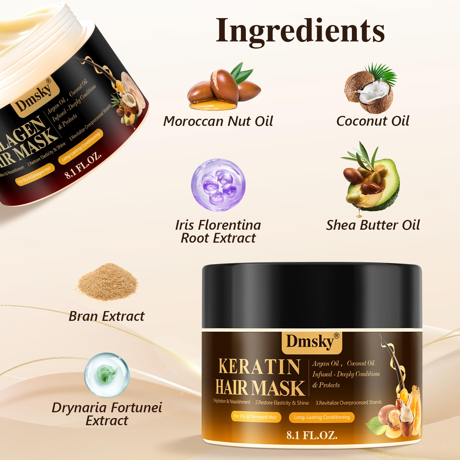 Dmsky masque cheveux massez les longueurs pour revitalisation douce.