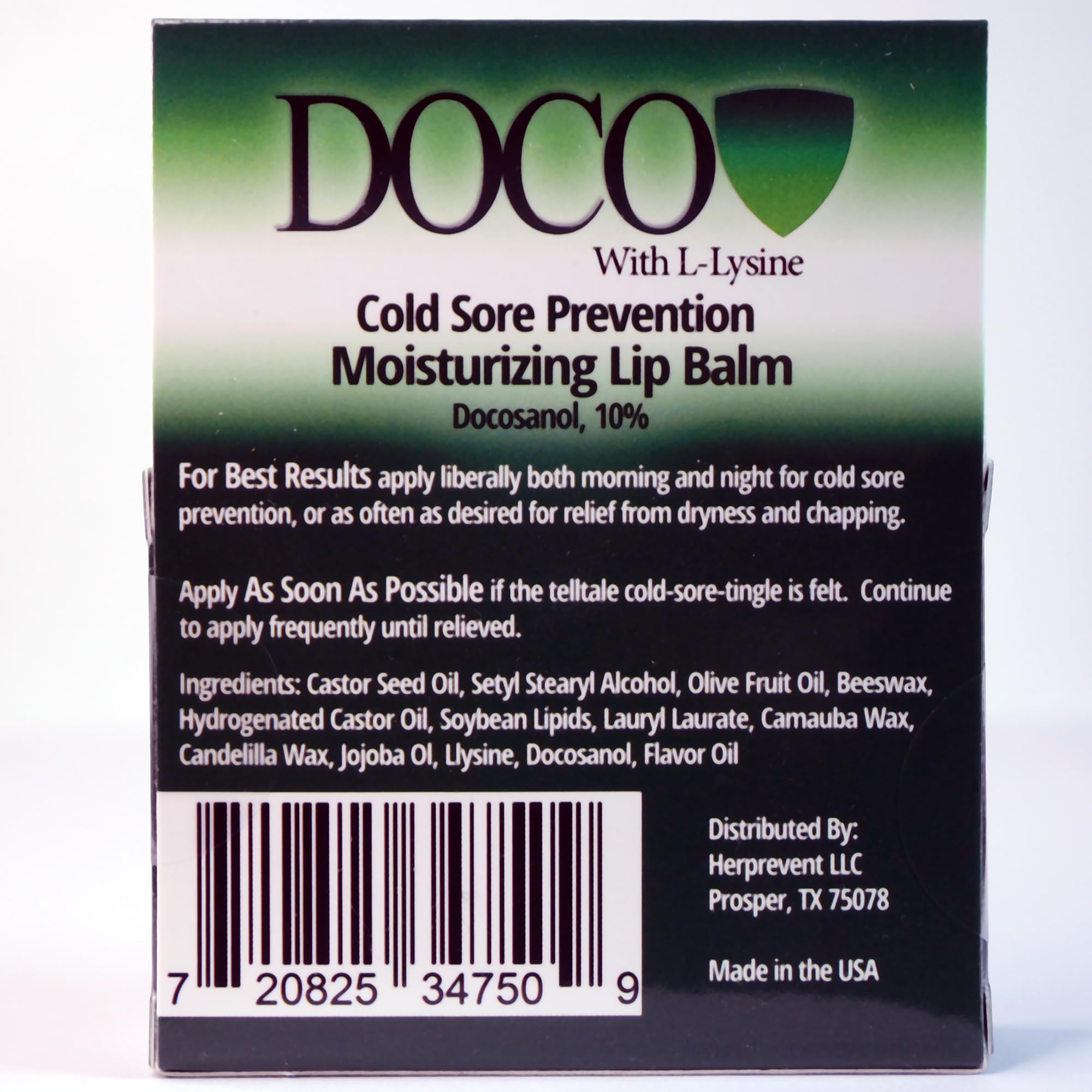 DocoShield Ingrédients Lysine et Docosanol pour nourrir les lèvres au quotidien.