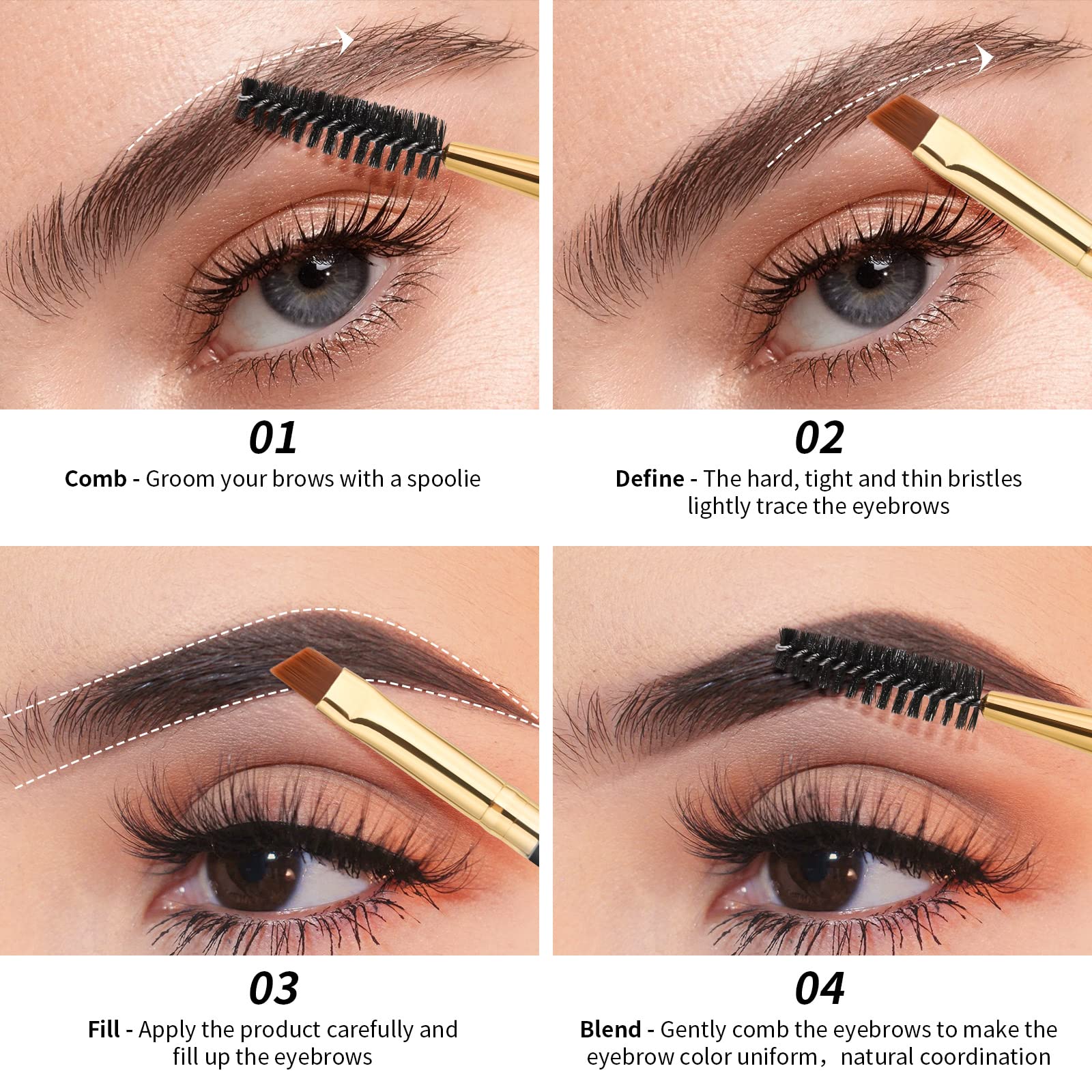 Ensemble 3 pièces pinceau-sourcils Docolor, kit polyvalent pour définir et modeler.