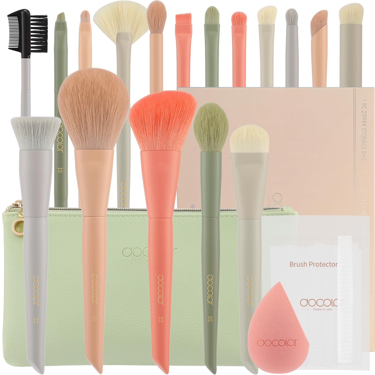Pinceaux Docolor Morandi 17+2 avec étui: kit complet pour maquillage