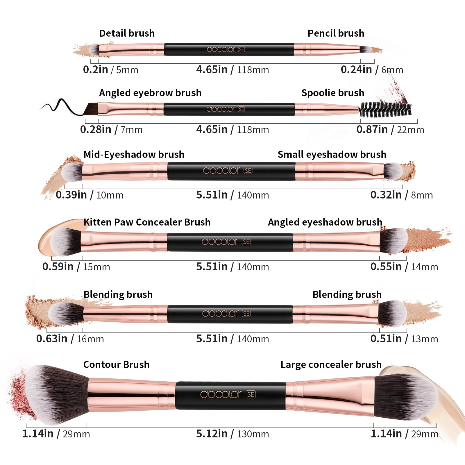 Pinceaux Docolor deux-en-un pour yeux et sourcils, pratique et polyvalent.