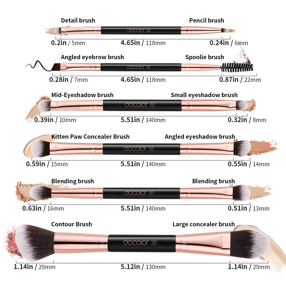 Pinceaux Docolor deux-en-un pour yeux et sourcils, pratique et polyvalent.