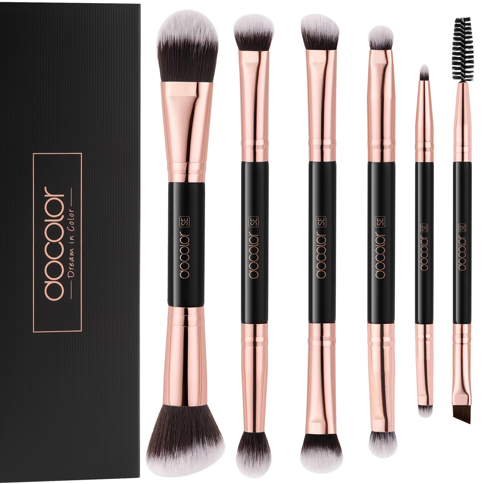 Pinceaux Docolor double-face – ensemble 6 pièces pour yeux et sourcils.