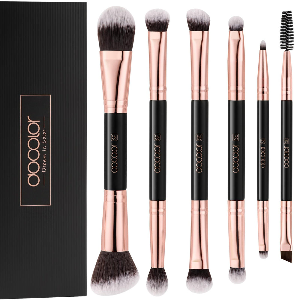 Pinceaux Docolor double-face – ensemble 6 pièces pour yeux et sourcils.