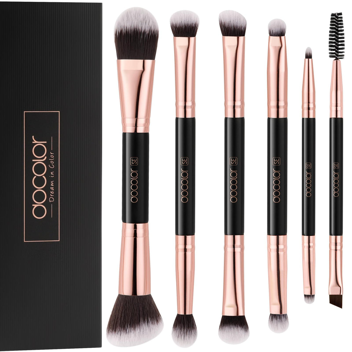 Pinceaux Docolor double-face – ensemble 6 pièces pour yeux et sourcils.