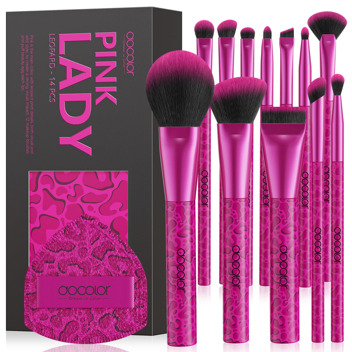 Pinceaux docolor Rose Léopard – ensemble complet pour une routine maquillage fluide et précise.