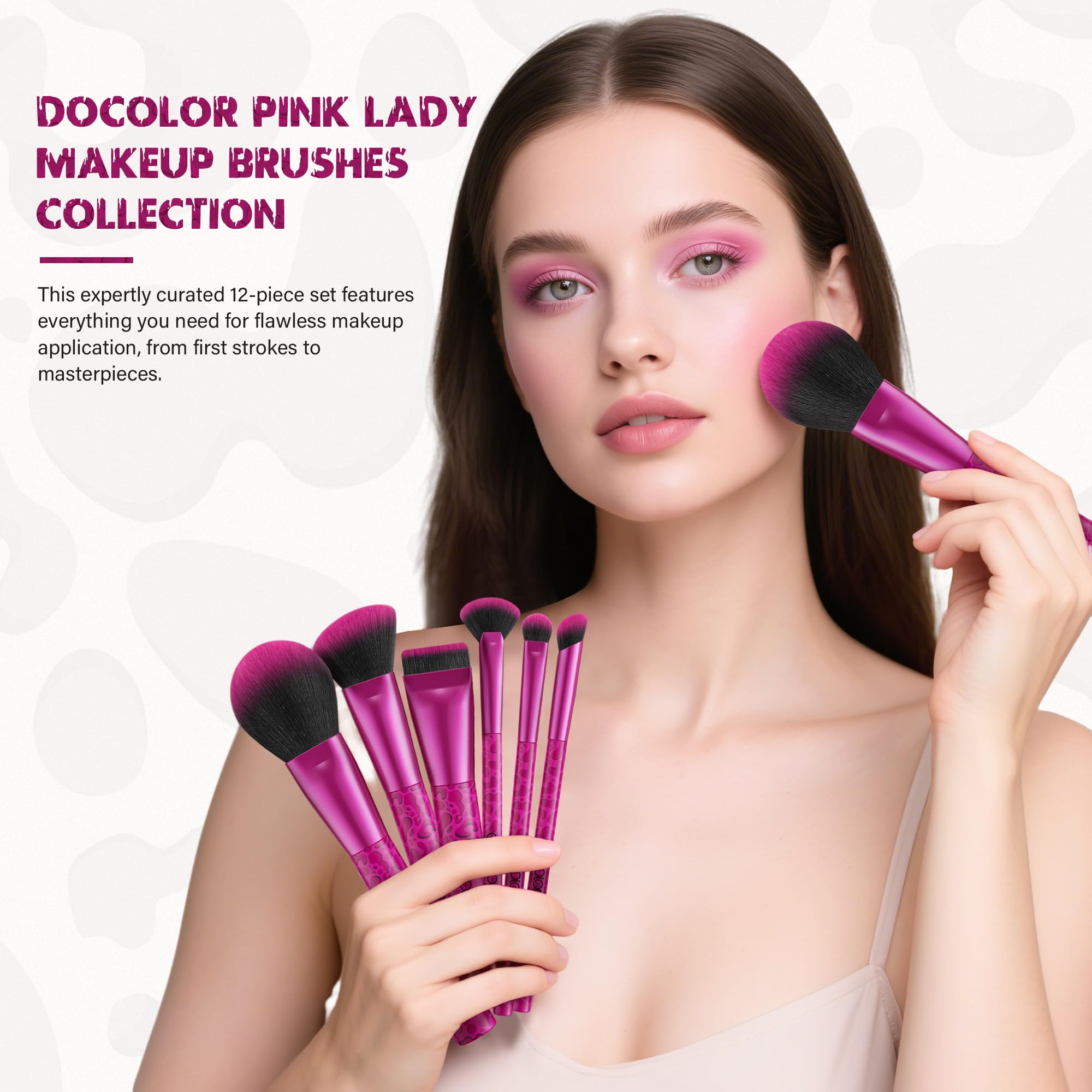 Pinceaux précision yeux docolor Rose Léopard pour fards et liners nets.