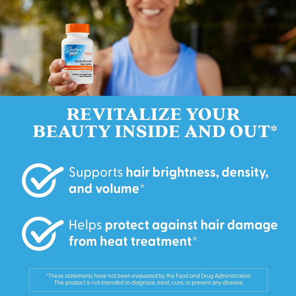 Cheveux brillants avec Doctor's Best Kératine hydrolysée en gros plan