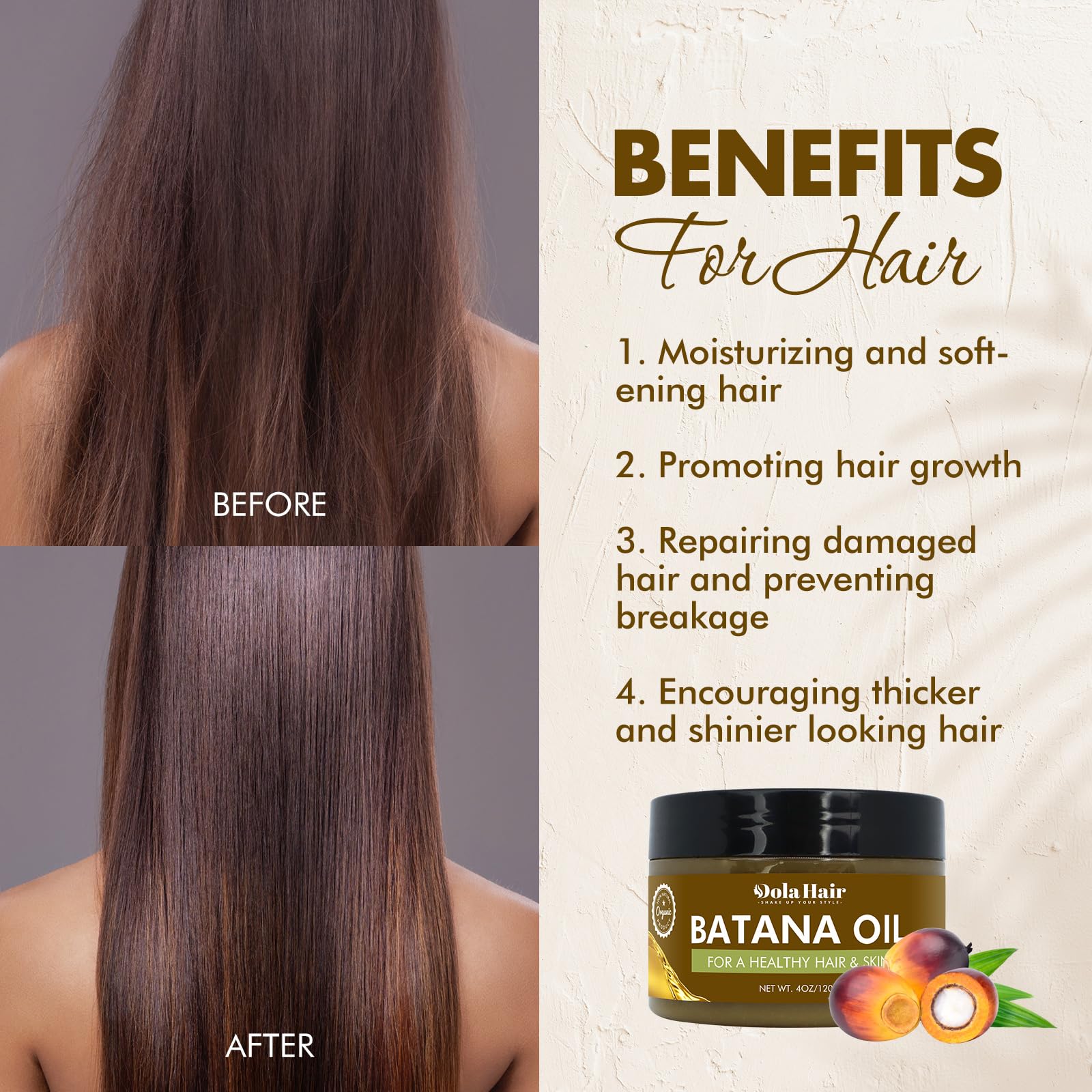 Composition Dolahair Batana vitamine E et antioxydants potentiels fortifiants