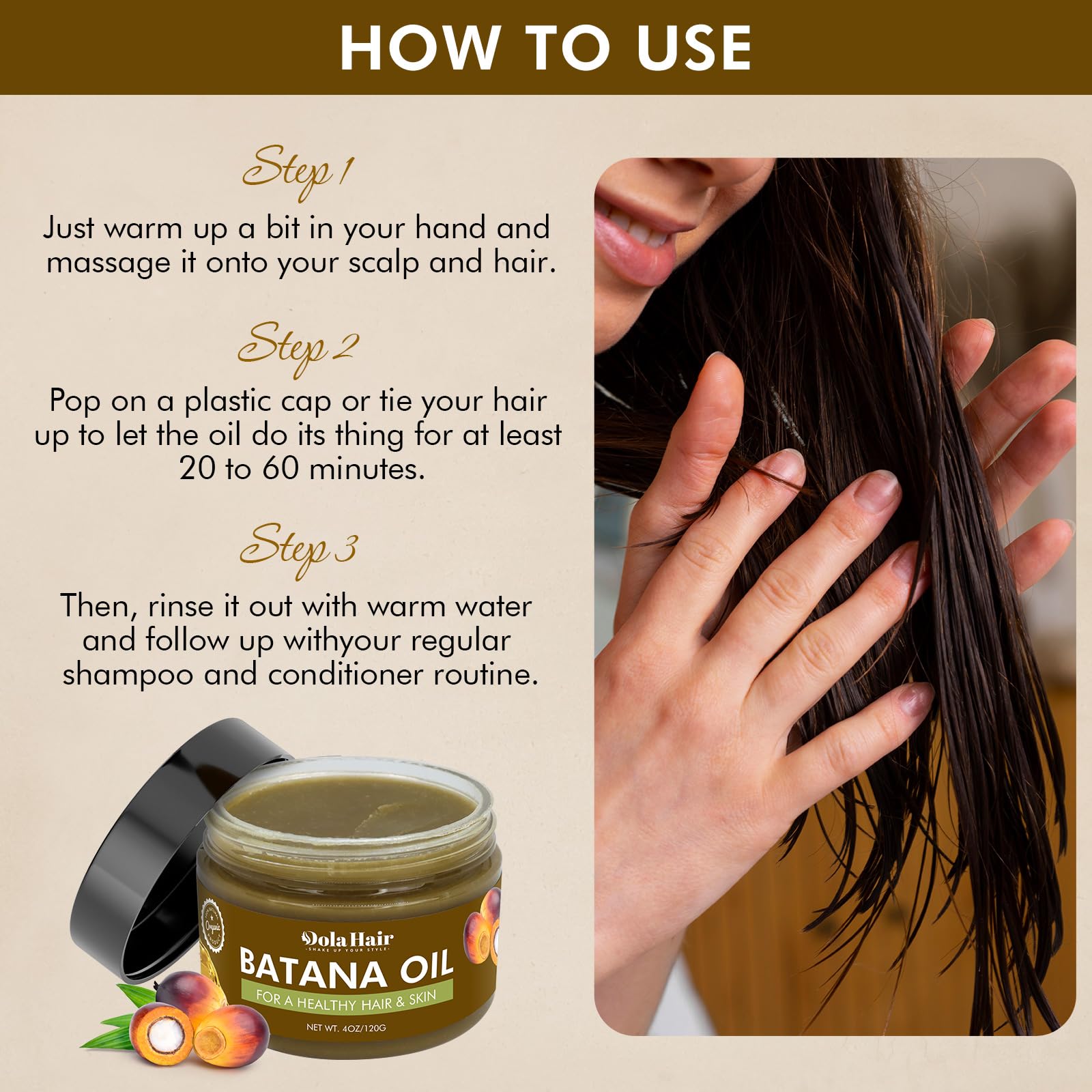 Dolahair Batana masque huile cheveux douceur et réparation visuelle