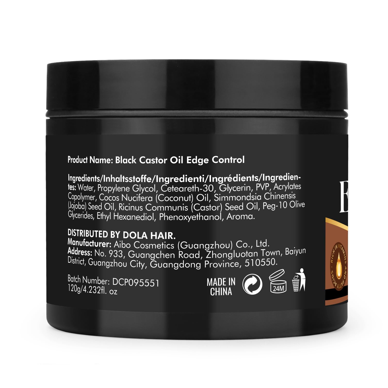 Gel Dolahair contrôle des bords – adapté aux cheveux 4C pour un coiffage stable.