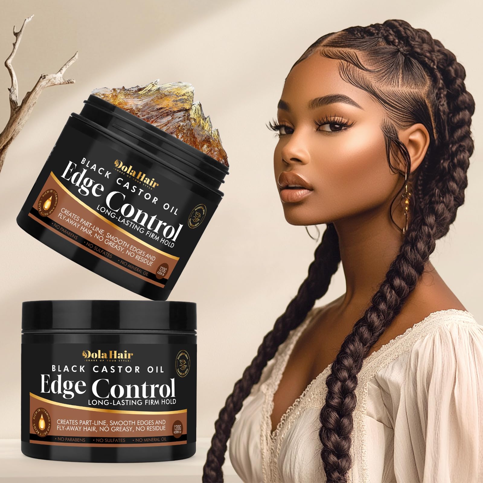 Gel Dolahair contrôle des bords – maintien longue durée pour toutes les coiffures.