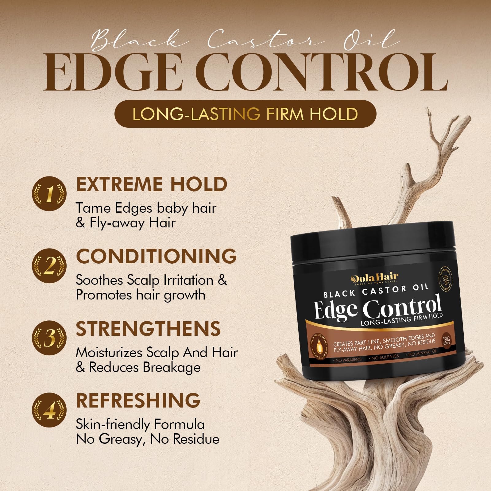 Gel Dolahair contrôle des bords – tresses définies et contours nets.