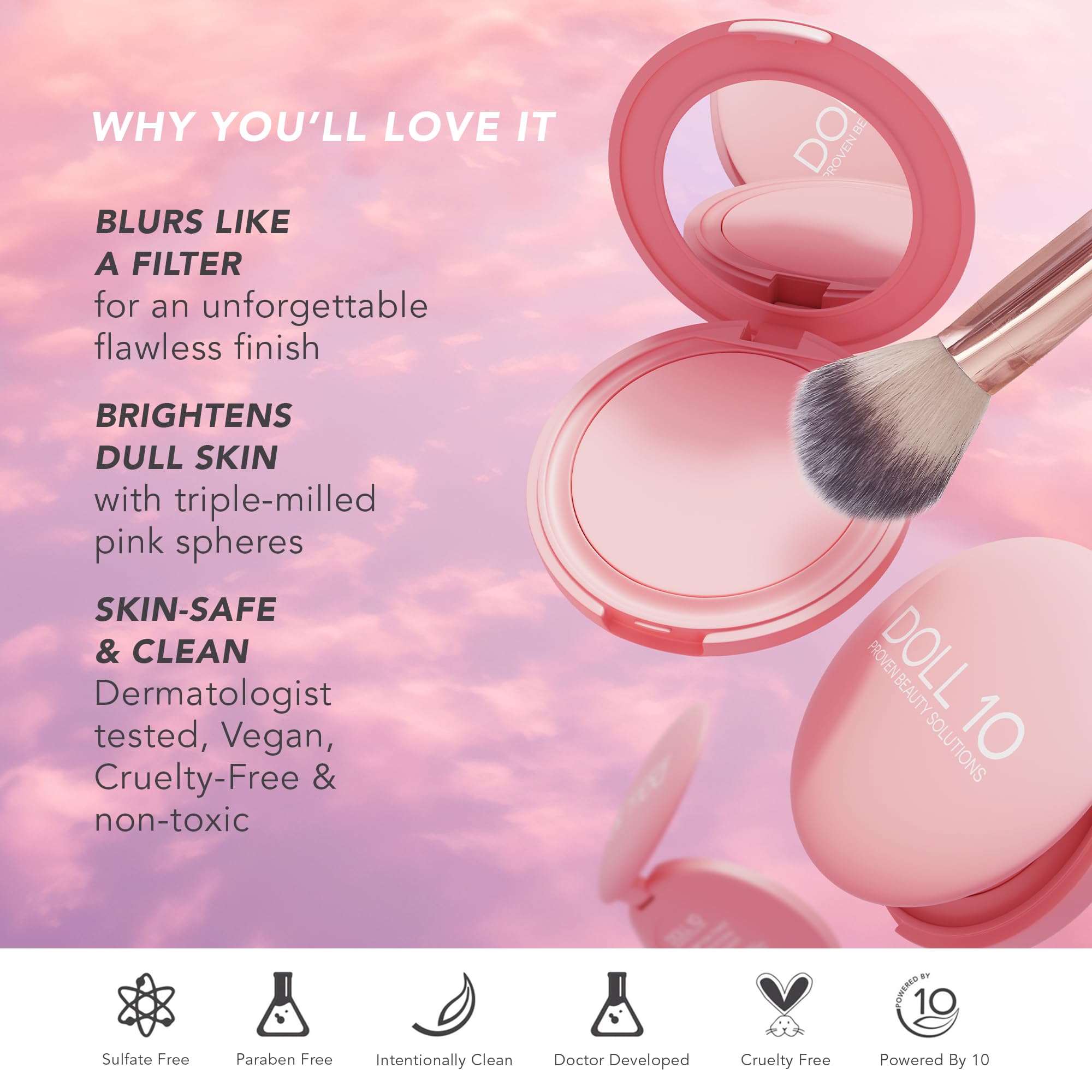 Doll 10 poudre pour la zone T, floute les pores et laisse la peau satinée.