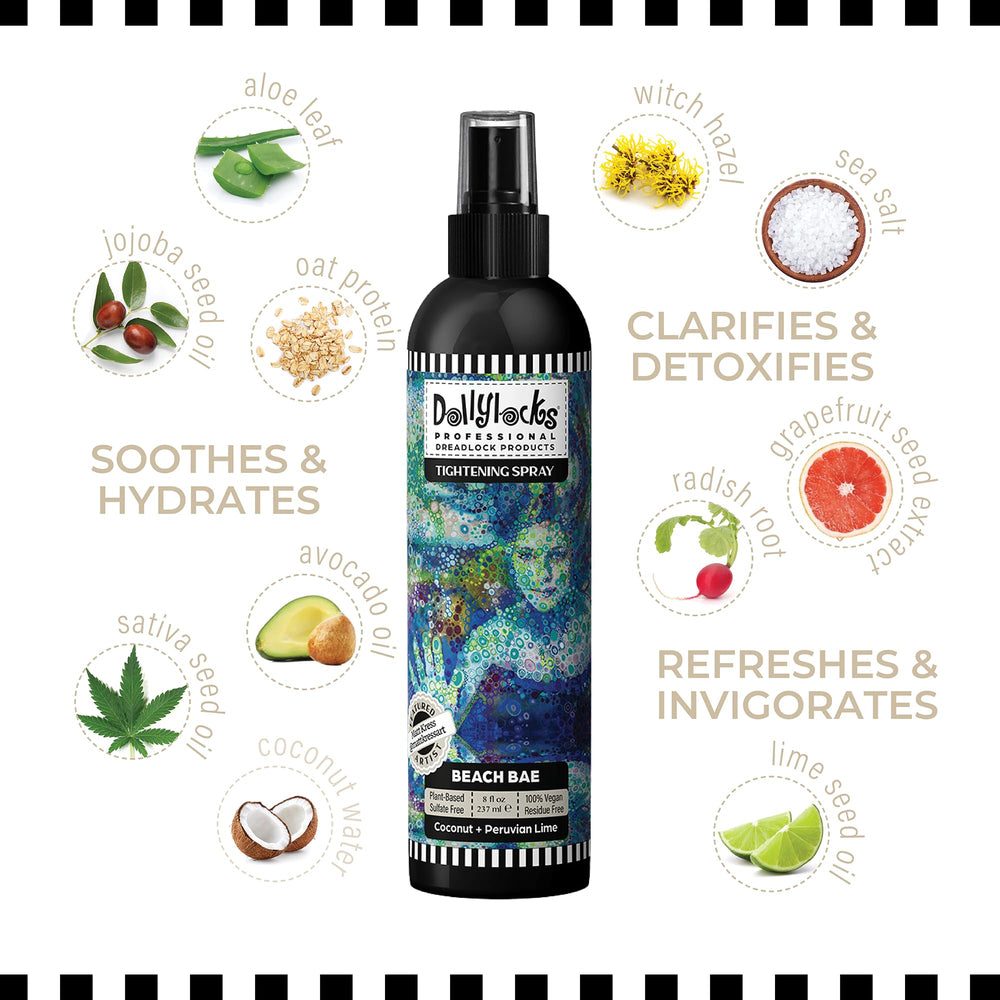 Dollylocks spray texture sel marin: emballage recyclable et formule végan.