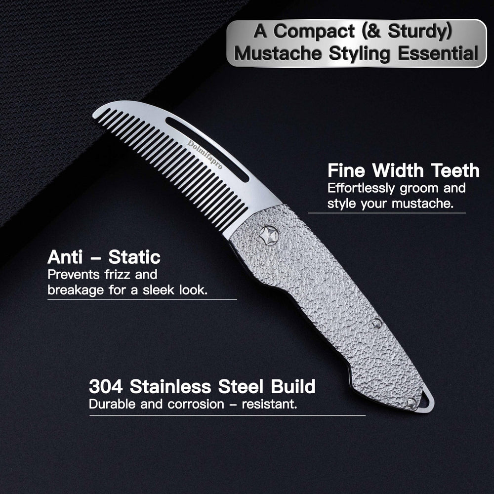 Dolmifapro peigne moustache pliant avec anneau porte-clés, pratique en déplacement.