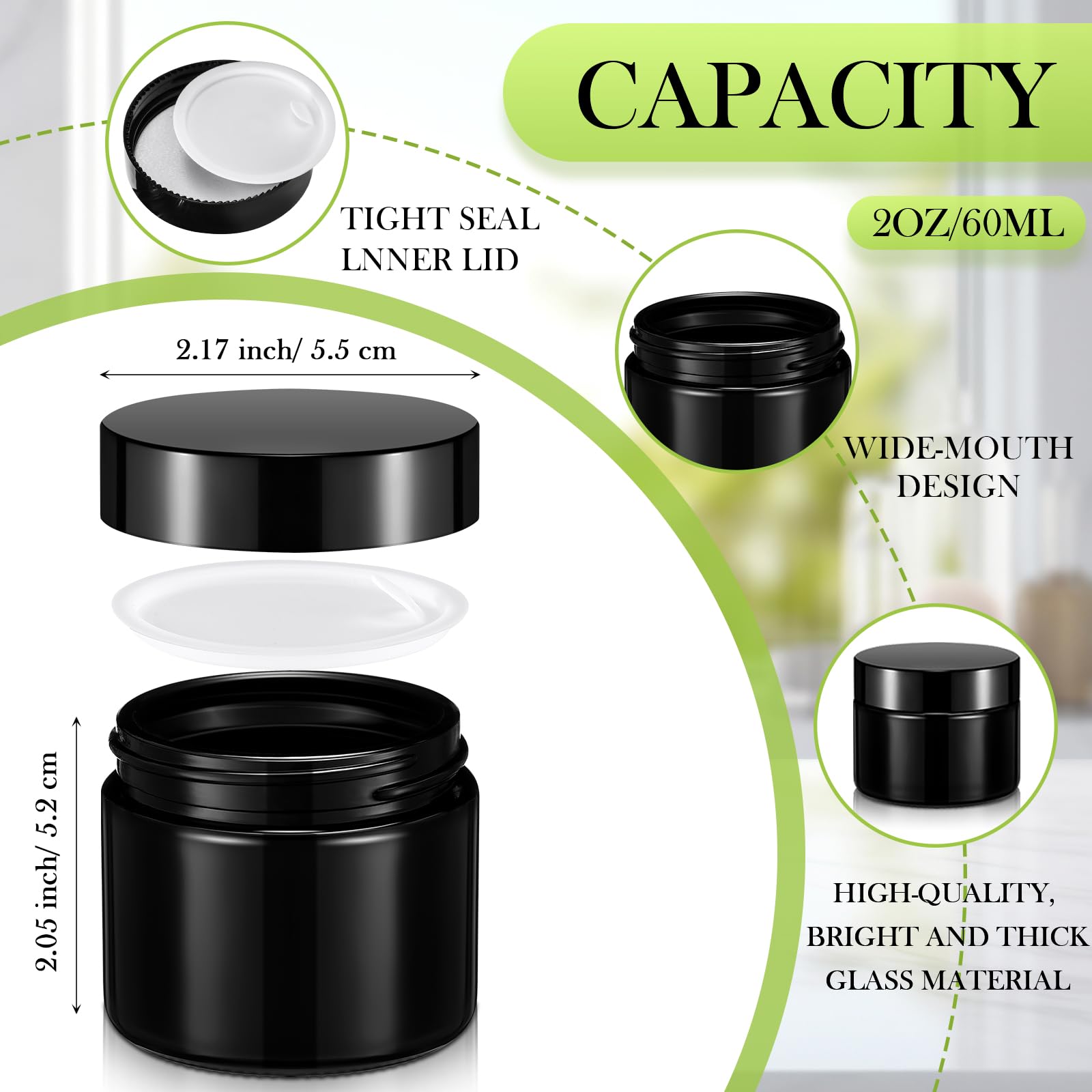Pot Domensi en verre 2 oz dimensions compactes pour voyage.