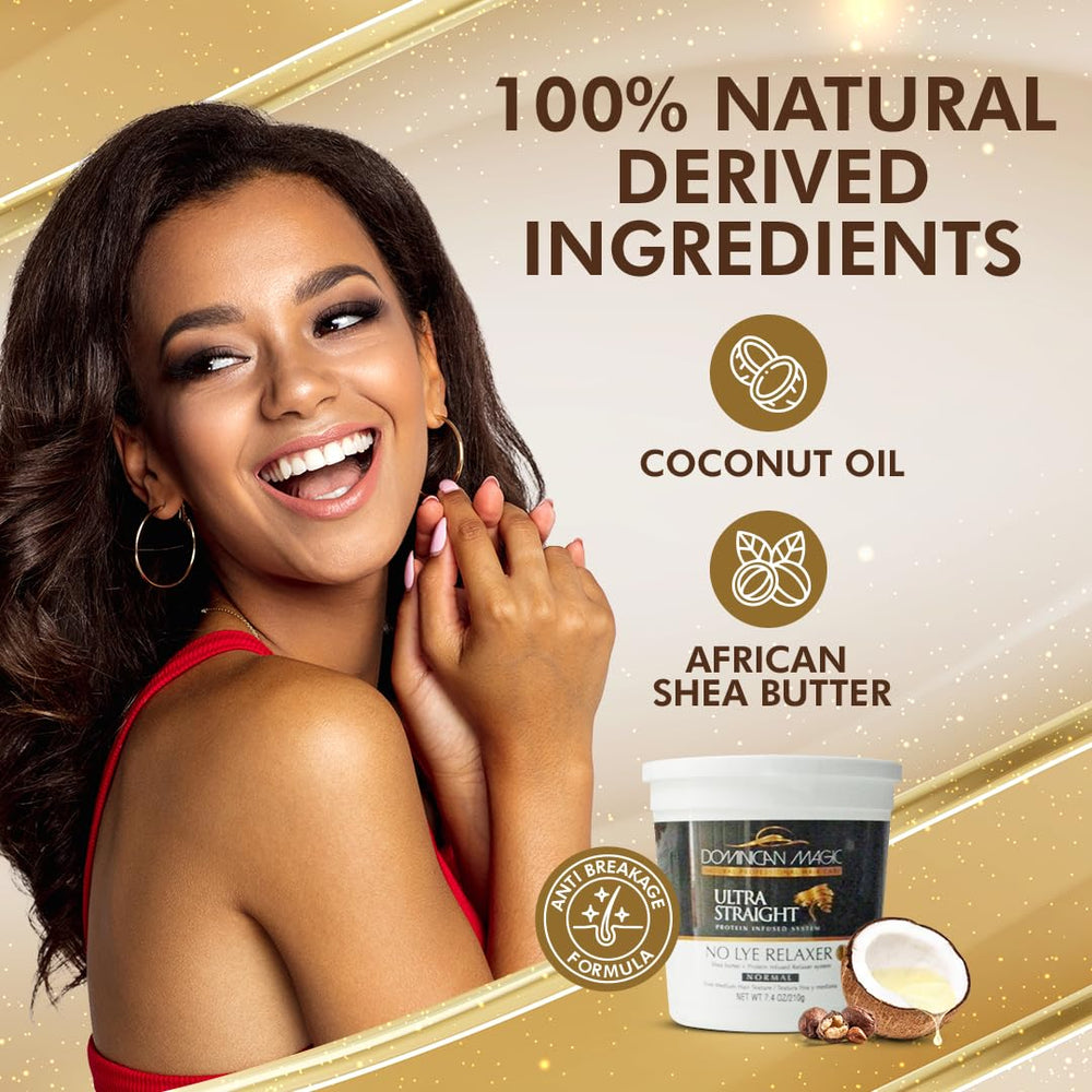 Dominican Magic relaxer: ingrédients hydratants protègent le cuir chevelu pendant le traitement.