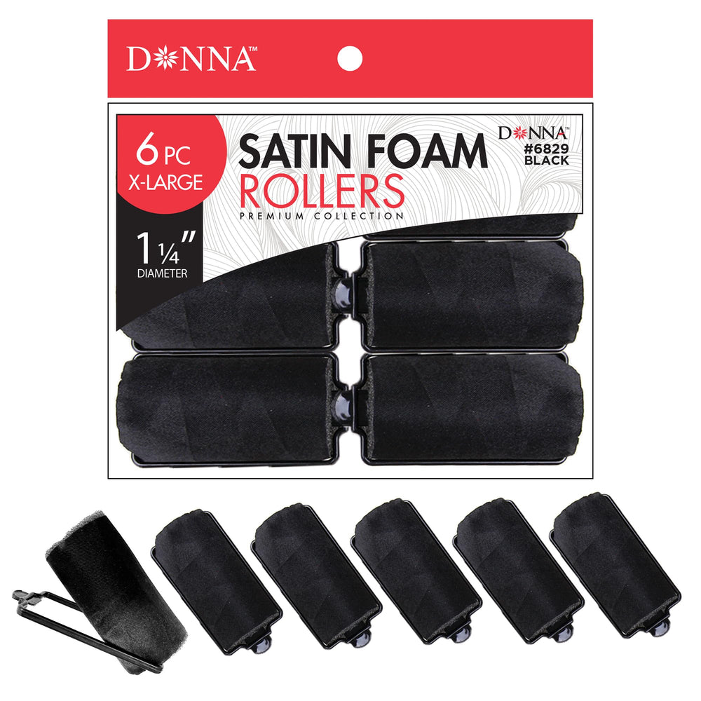DONNA rouleaux satinés diamètre 1,25 po noir, boucles sans chaleur.