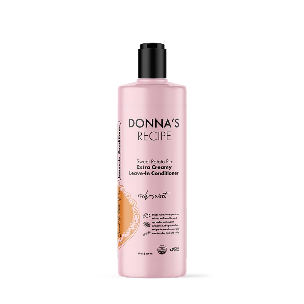 Donna's Recipe by Tabitha Brown sweet potato pie leave-in bottle with pump for easy, hydrating application.