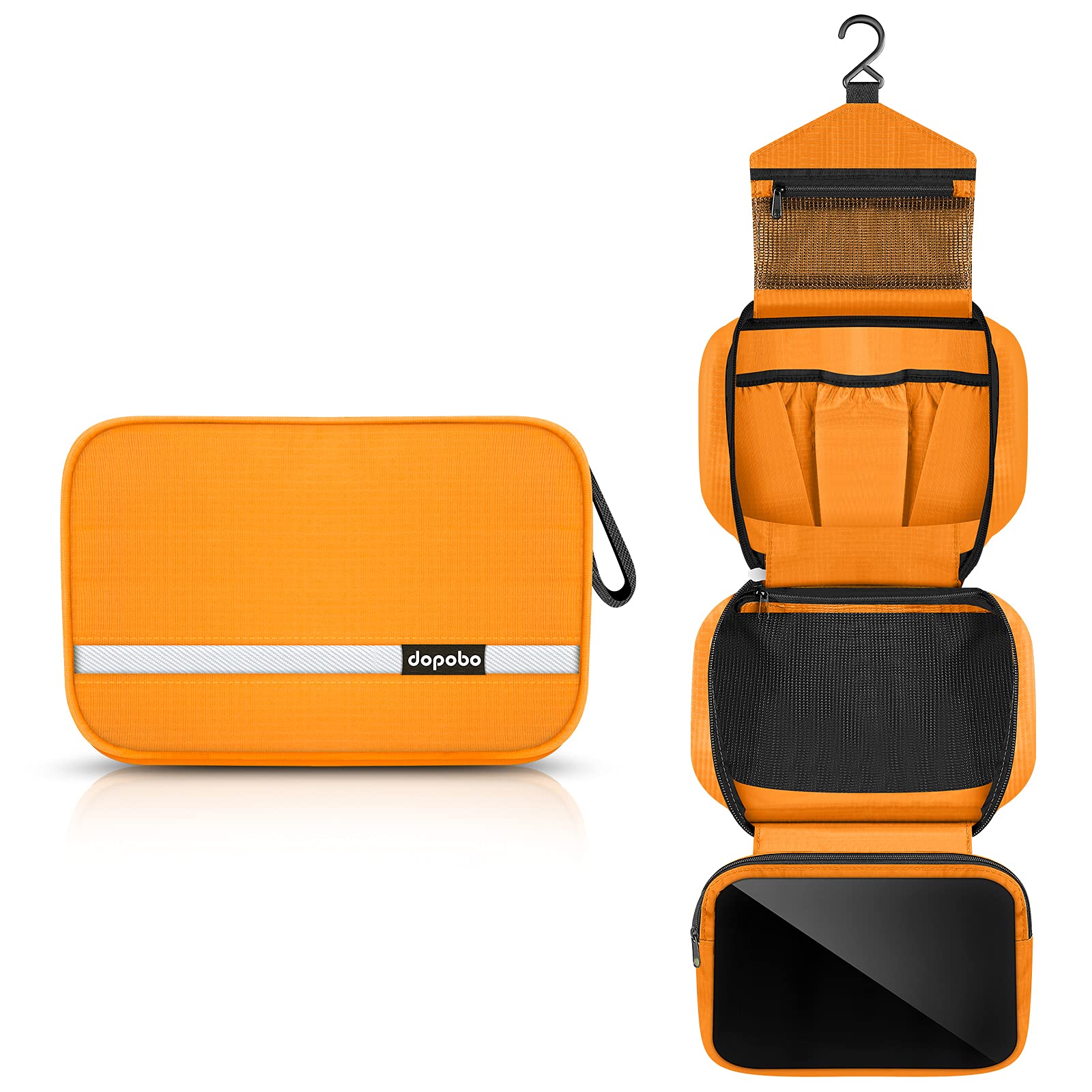 dopobo Trousse de toilette voyage orange ouverte, rangement pratique.