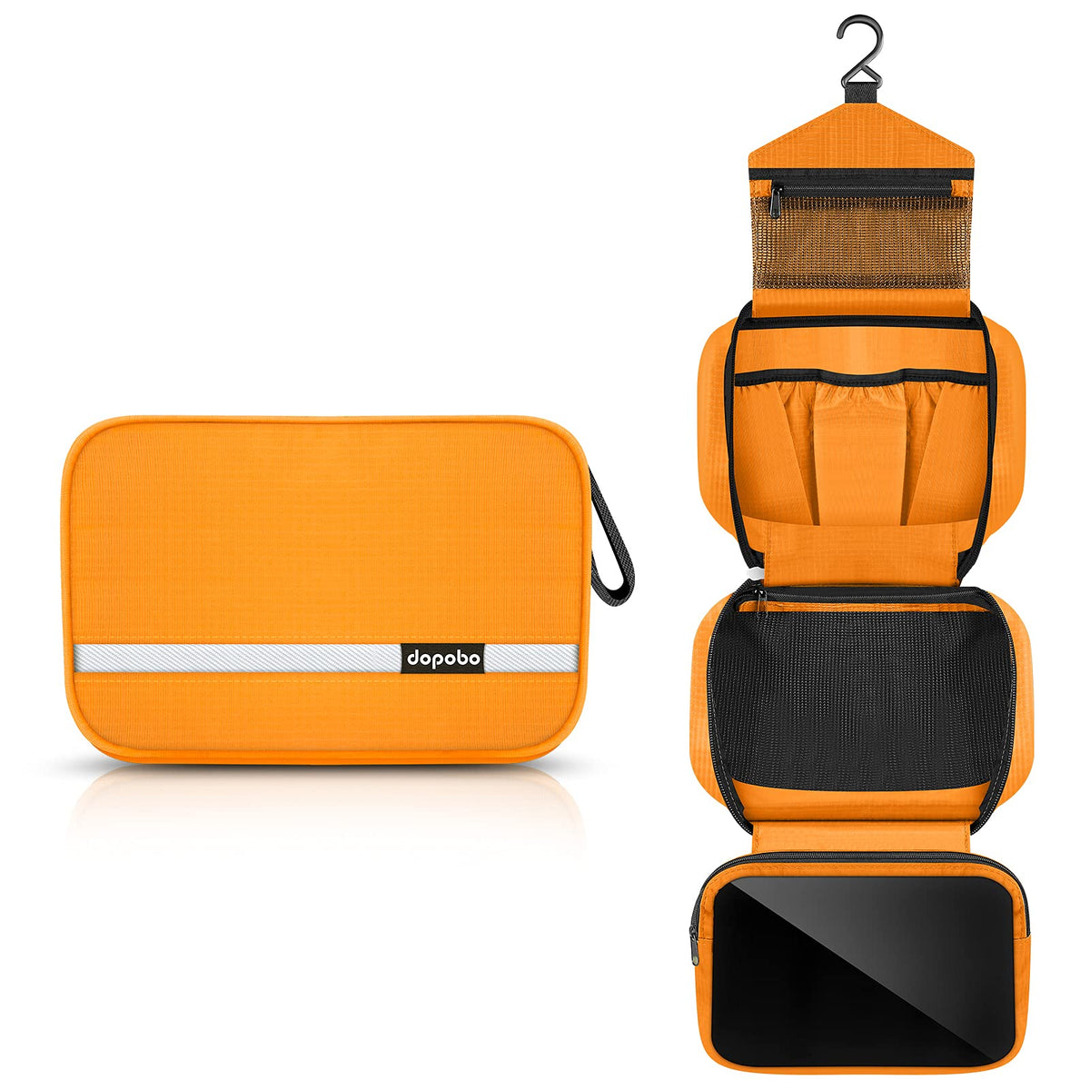 dopobo Trousse de toilette voyage orange ouverte, rangement pratique.