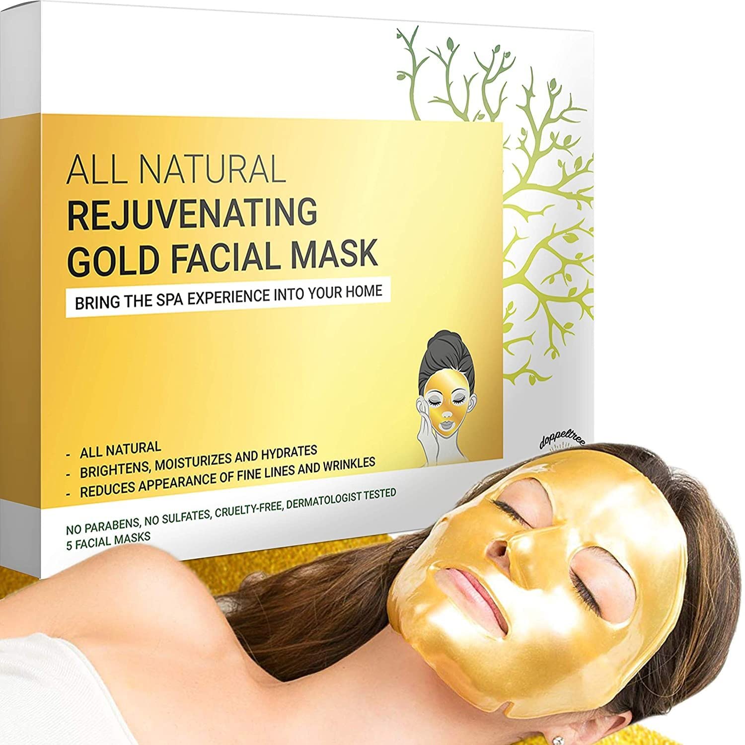 Masque Visage Or 24K Doppeltree, hydratation et éclat instantané.