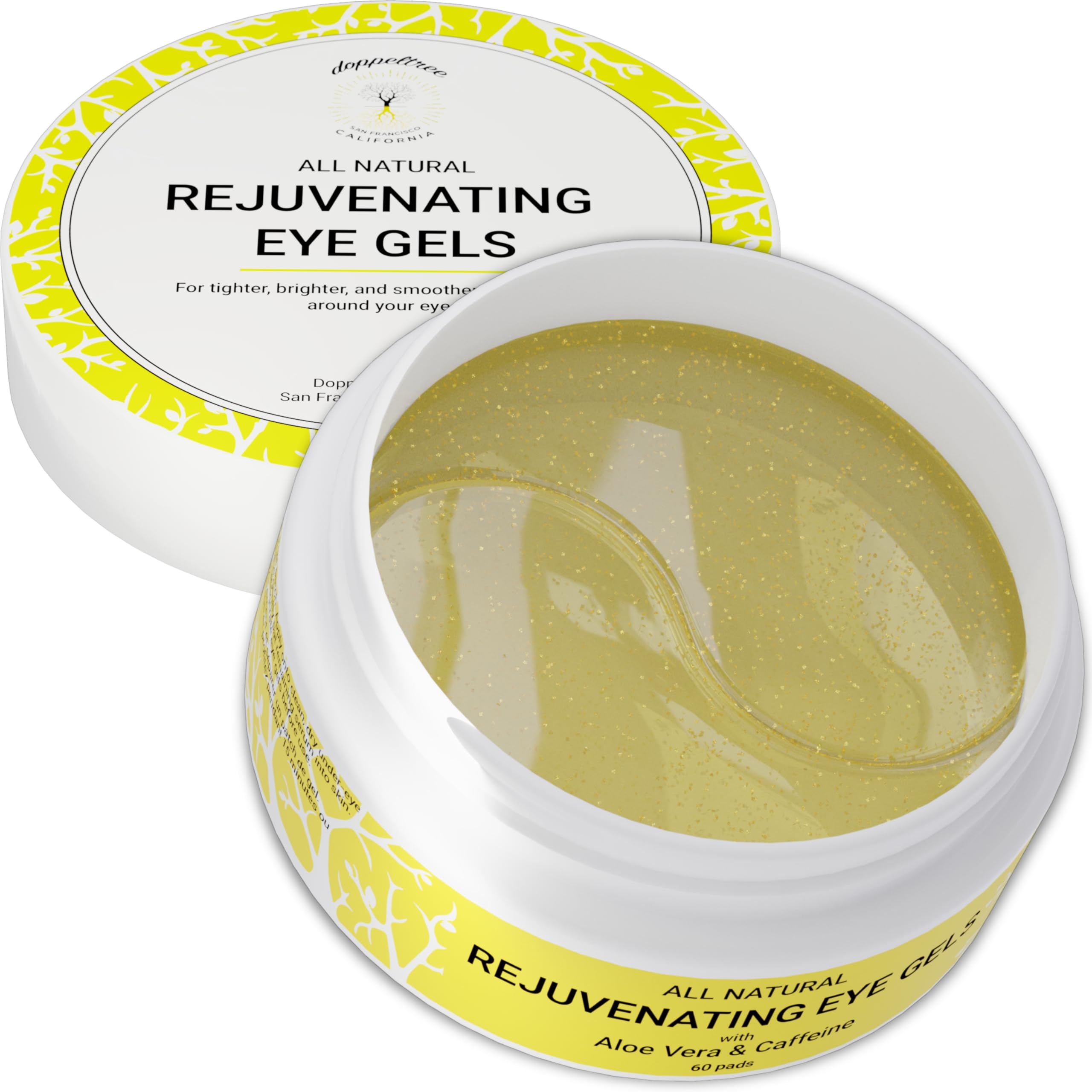 Patchs yeux Doppeltree caféine sur gel rafraîchissant, effet revigorant.