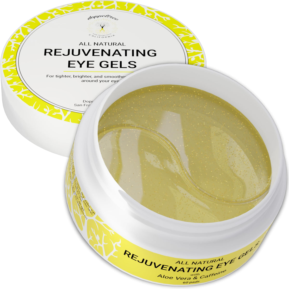 Patchs yeux Doppeltree caféine sur gel rafraîchissant, effet revigorant.