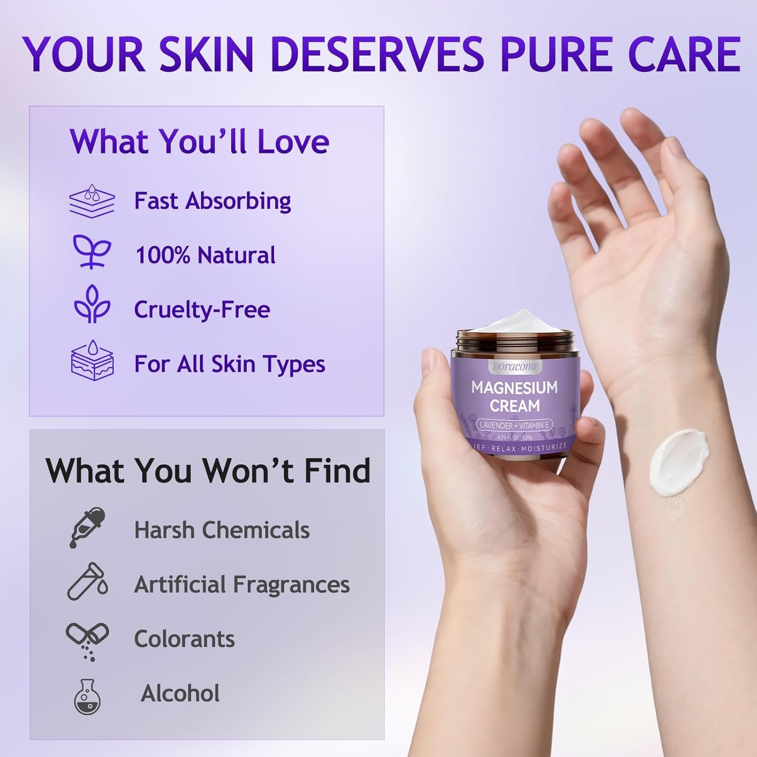 Doracome Lotion magnésium, pratique en voyage ou au bureau pour hydrater mollets et pieds.