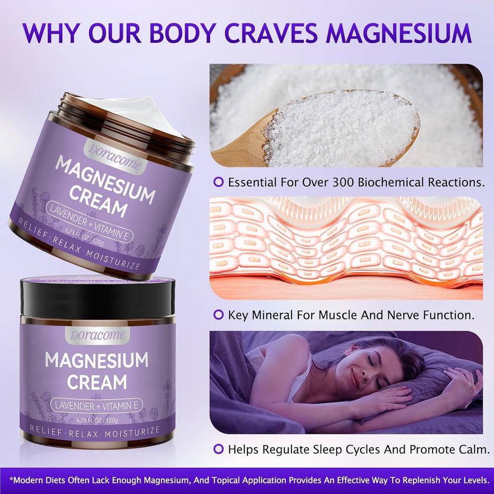 Doracome Lotion magnésium, version lavande légère pour une transition douce vers le sommeil.
