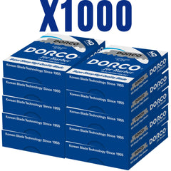 Lames Dorco à tranchant simple dans une boîte, rasage net potentiel et confortable.