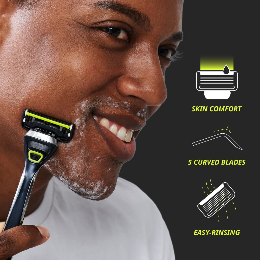 Lames courbes Dorco Pace 5 Pro pour une coupe douce.
