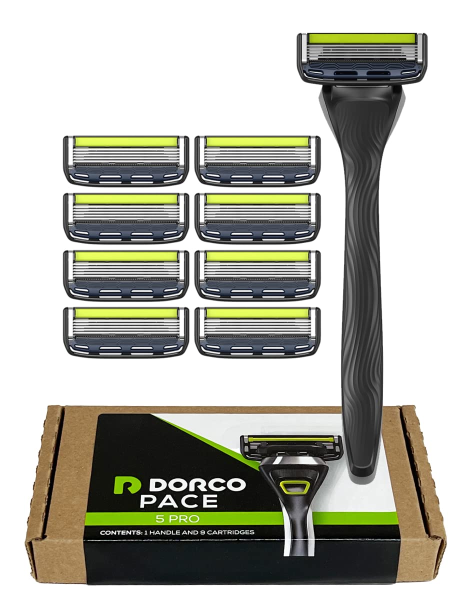 Manche ergonomique Dorco Pace 5 Pro pour une prise en main confortable.